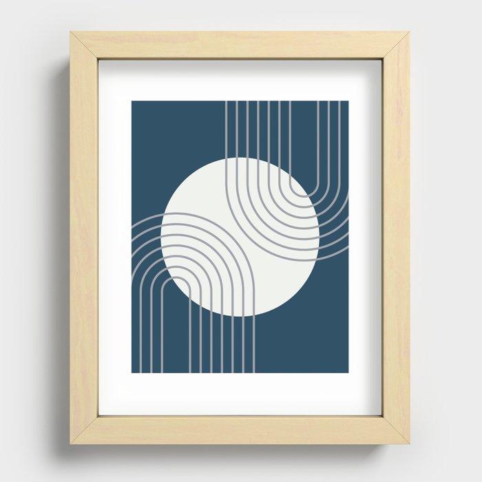 Mid Century Modern Geometric 177 in Navy Blue Grey Recessed Framed Print