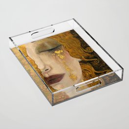 Golden Tears (Freya's Heartache) portrait painting by Gustav Klimt Acrylic Tray