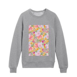 Bright pretty colorful summer hand painted floral watercolor Kids Crewneck