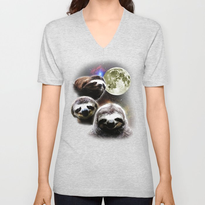Funny Space Sloths V Neck T Shirt