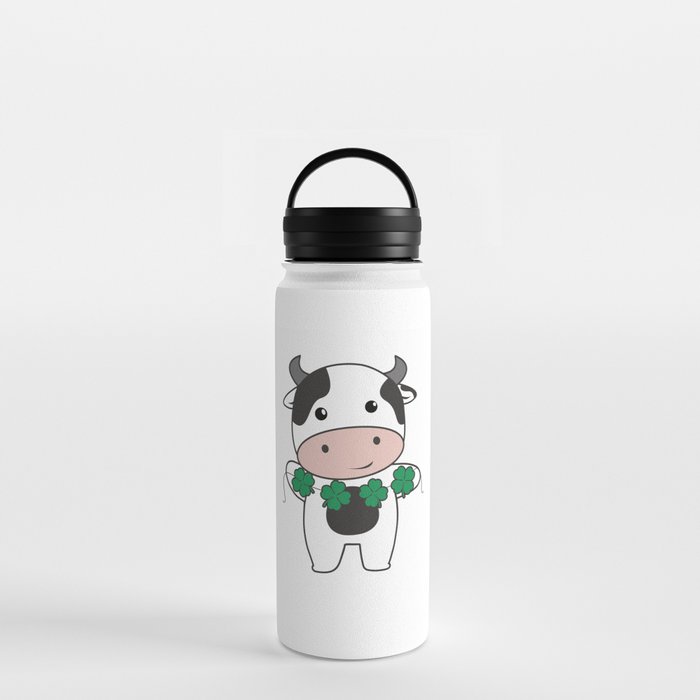 Cow With Shamrocks Cute Animals For Luck Water Bottle