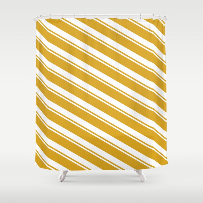 Goldenrod and White Colored Stripes Pattern Shower Curtain