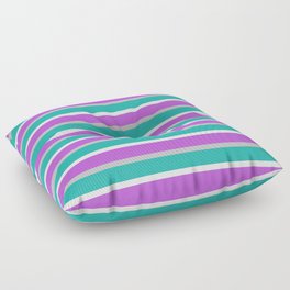 [ Thumbnail: Grey, Light Sea Green, Mint Cream, and Orchid Colored Lined Pattern Floor Pillow ]