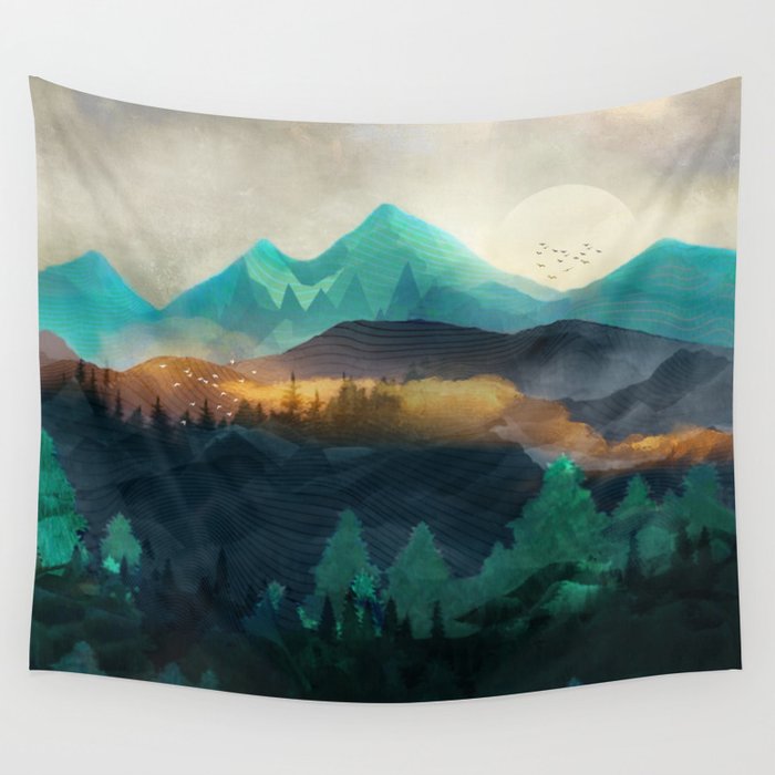 Green Wild Mountainside Wall Tapestry
