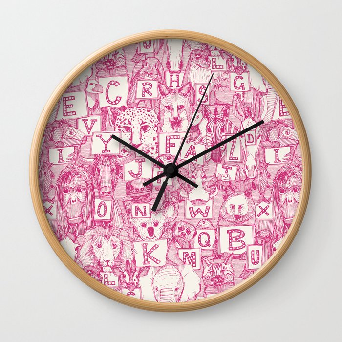 animal ABC pink ivory Wall Clock