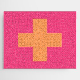 Swiss Cross Symbol in Pink and Orange Jigsaw Puzzle