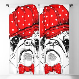 Portrait Dog Pug Red Cap Tie Blackout Curtain
