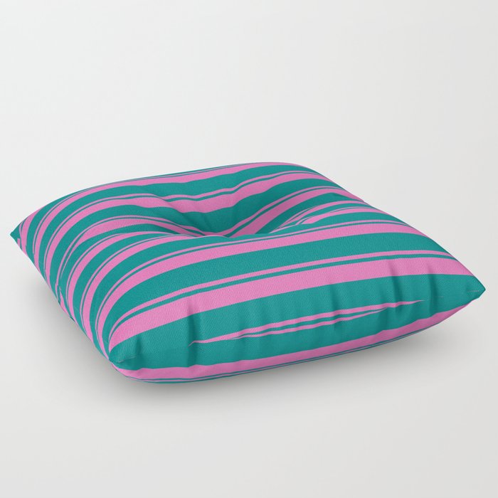 Hot Pink and Teal Colored Stripes/Lines Pattern Floor Pillow