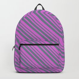 [ Thumbnail: Orchid and Slate Gray Colored Stripes/Lines Pattern Backpack ]