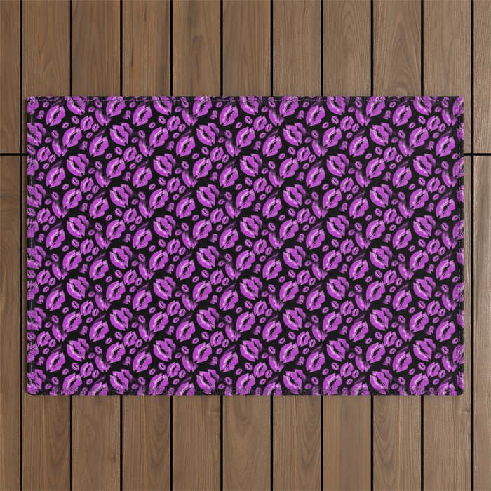 Two Kisses Collided Playful Pink Colored Lips Pattern Outdoor Rug