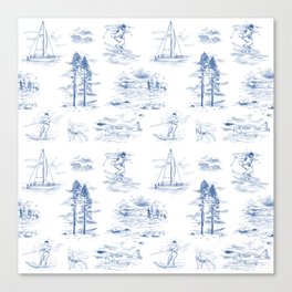 Tahoe Toile in Lake Blue on White Whimsical Summer Beach Adventure Pattern  Canvas Print