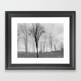 Red birds Cardinals Tree Fog A112 Framed Art Print