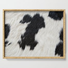 Black and White Cowhide, Cow Skin Print Pattern Modern Cowhide Faux Leather Serving Tray