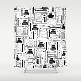 Writer pattern - pens and ink - black on white Shower Curtain