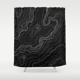 Black topography map Shower Curtain