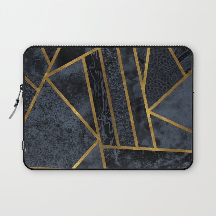 Slate Stone and Gold Geometric Pattern Laptop Sleeve