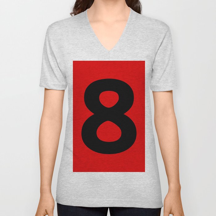 Number 8 (Black & Red) V Neck T Shirt