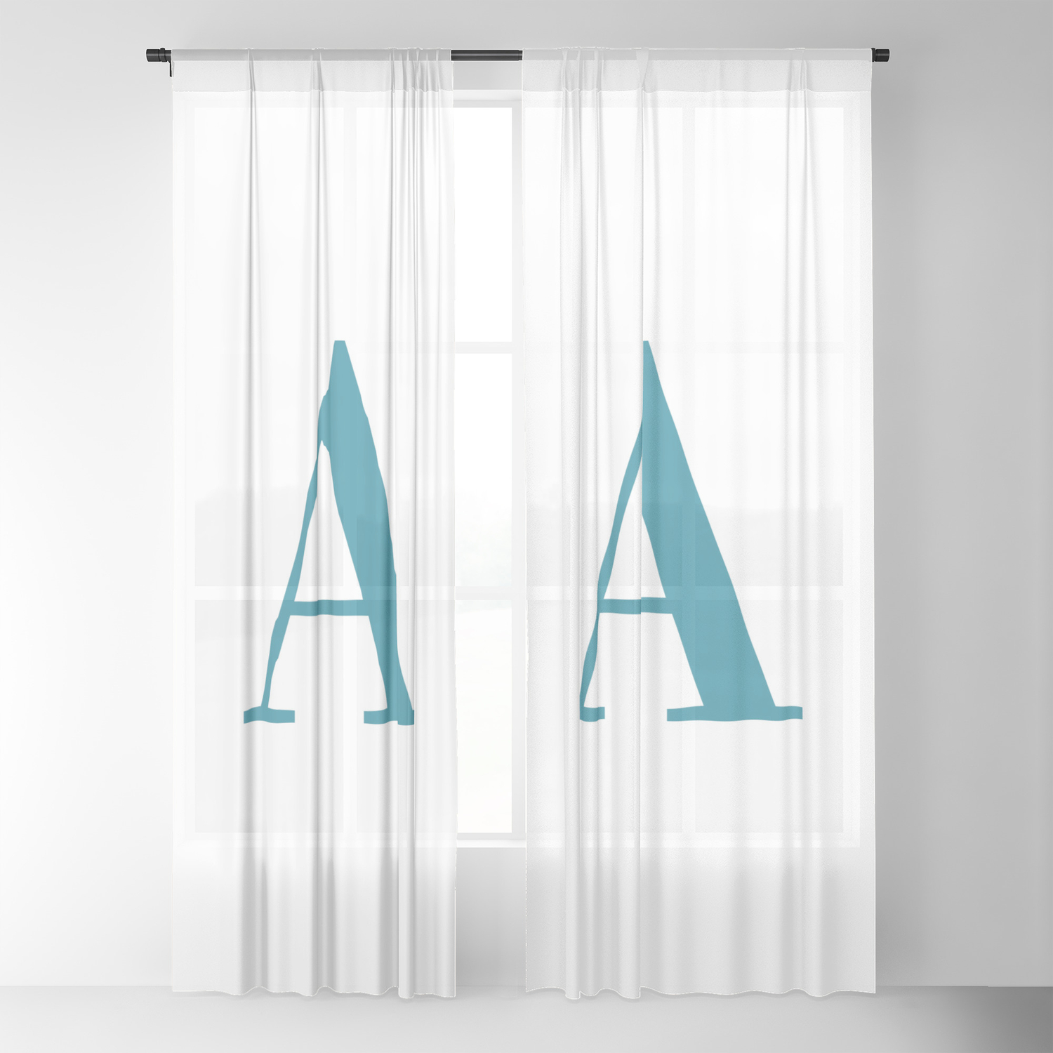 Teal Letter A Initial Monogram Sheer Curtain By Annaleeblysse
