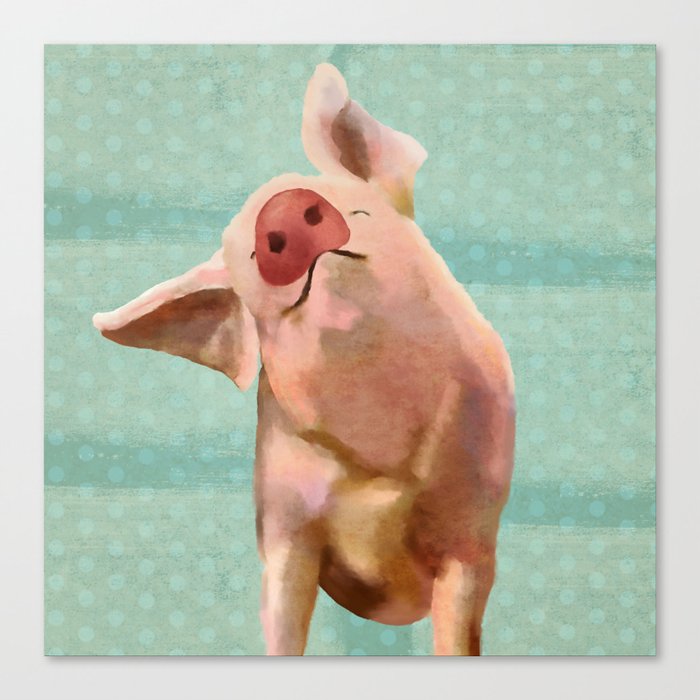 Pig Pink Pig Oink Vintage Painting Pig Painting Canvas Print