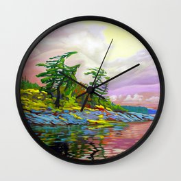 Wind Sculpture by Amanda Martinson Wall Clock | Oil, Canadianwestcoast, Coastal, Canadianlandscape, Windswepttrees, Desolationsound, Landscape, Windblowntrees, Junipertrees, Islet 