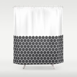 Hexagon Honeycomb Half Pattern (Charcoal Black) Shower Curtain