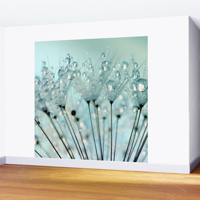 Pretty Water Droplets Ice Blue Wall Mural By