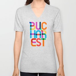 Bucharest Romania Pop Art Letters V Neck T Shirt