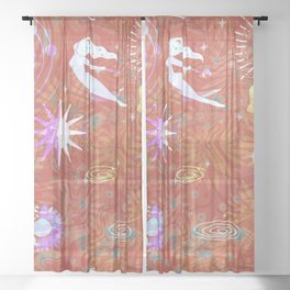 Moon goddess in a burnt sunset background  Sheer Curtain