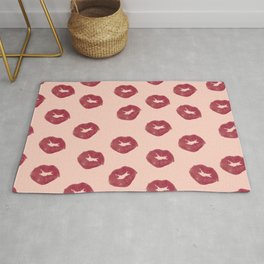 Cute Kisses Red Lips On Pink Background Pattern Area & Throw Rug