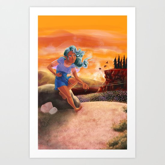Flying a Kite in the Hills of Mouleau Art Print