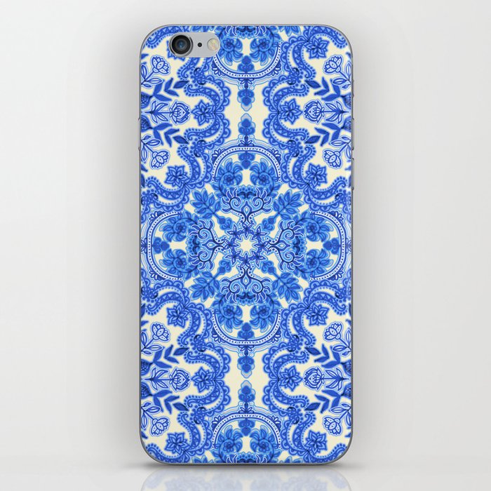 Cobalt Blue & China White Folk Art Pattern iPhone Skin