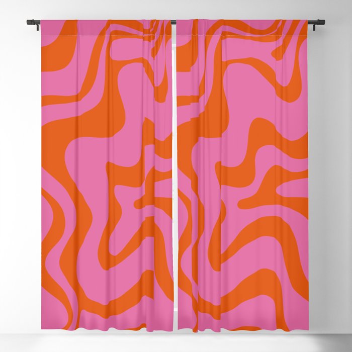 Retro Liquid Swirl Abstract Pattern in Hot Pink and Bright Red Orange Blackout Curtain