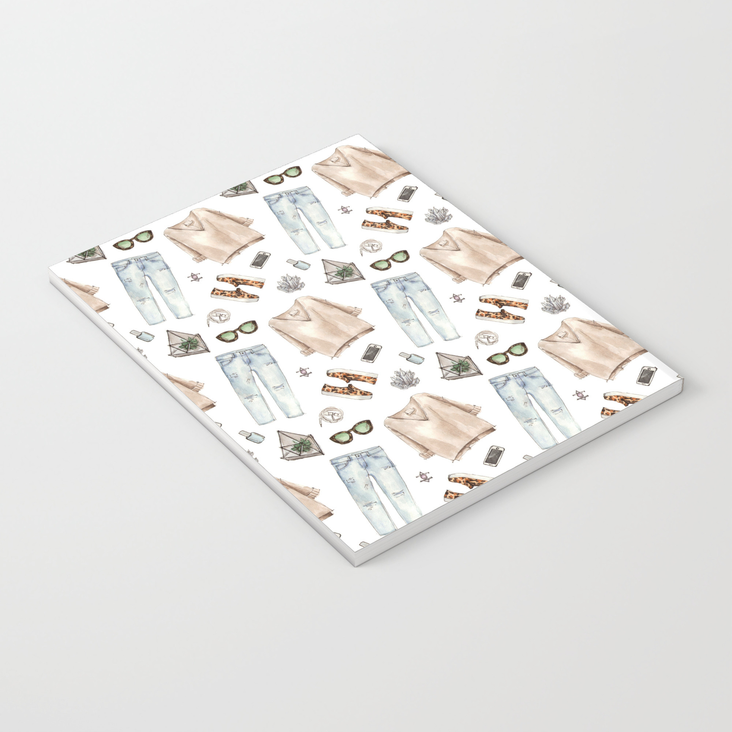 Watercolor Sketch Fashion Outfit Casual Style Notebook By