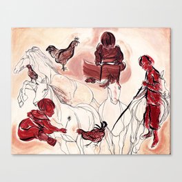 Children Playing Horses Chicken Composition Painting Canvas Print
