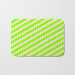 [ Thumbnail: Chartreuse and Bisque Colored Striped/Lined Pattern Bath Mat ]