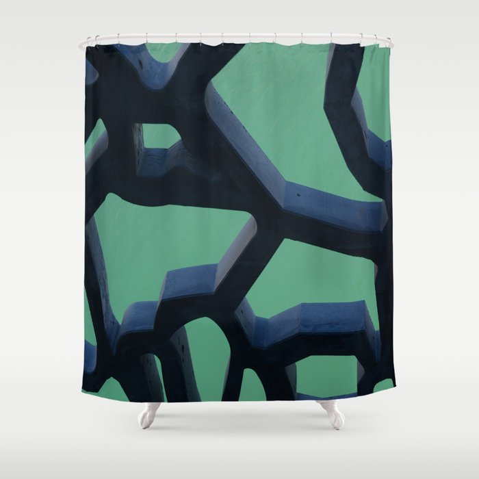 Grid and sea view Shower Curtain