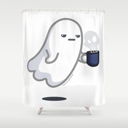 Graveyard Shift - Cute Ghost with Coffee Shower Curtain