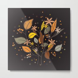 Autumn leaves, berries and flowers - fall themed pattern Metal Print