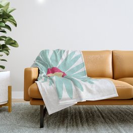 Retro Flower in light blue, pink and yellow Throw Blanket