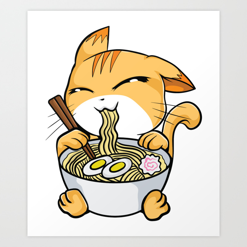 Kawaii Cat Ramen Bowl Funny Anime Noodles Kitty Art Print by The Perfect  Presents | Society6