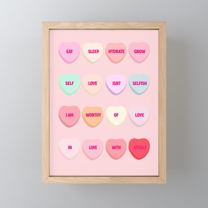 Valentine Affirmation Conversation Hearts Framed Mini Art Print