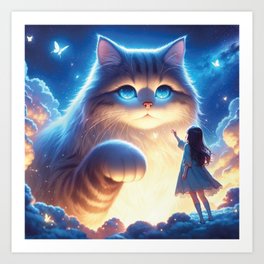  cute white cat playing with a girl Art Print