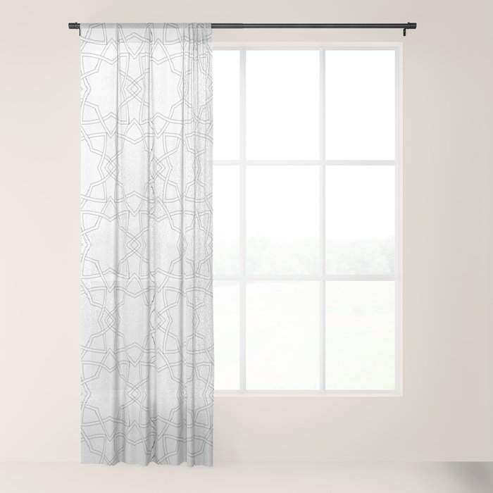 Silver And Gray Geometric Pattern Metallic Look Sheer Curtain By