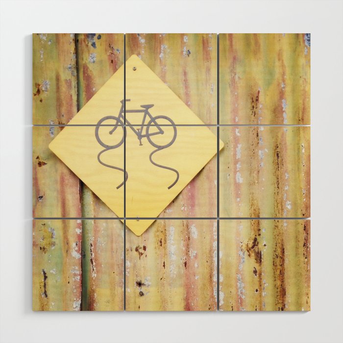 Yellow Bike Sign Wood Wall Art