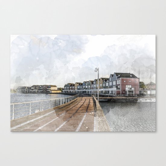 Rainbow Houses. Architectural watercolor and ink drawing Canvas Print