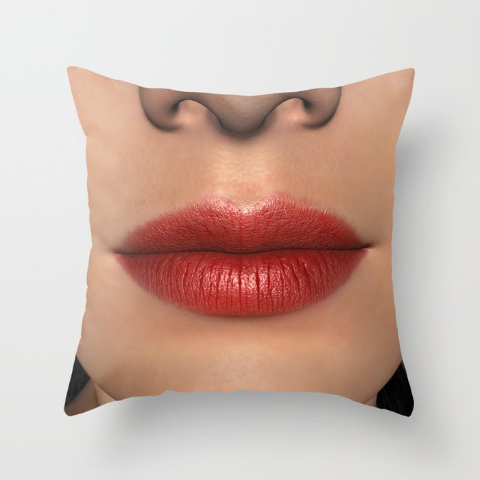 Lipstick Red Female Lips Close up Throw Pillow