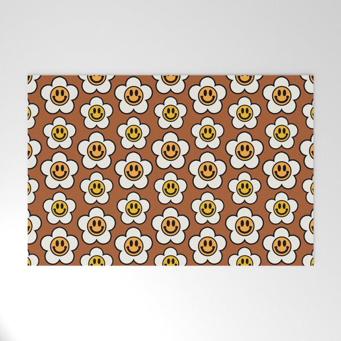 Bold And Funky Flower Smileys Pattern (Ginger Bread BG color) Welcome Mat