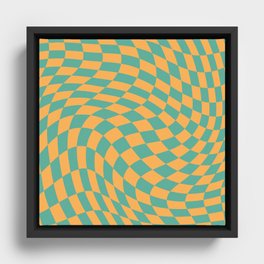 Orange and green swirl checker Framed Canvas