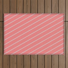 [ Thumbnail: Light Grey & Light Coral Colored Striped/Lined Pattern Outdoor Rug ]