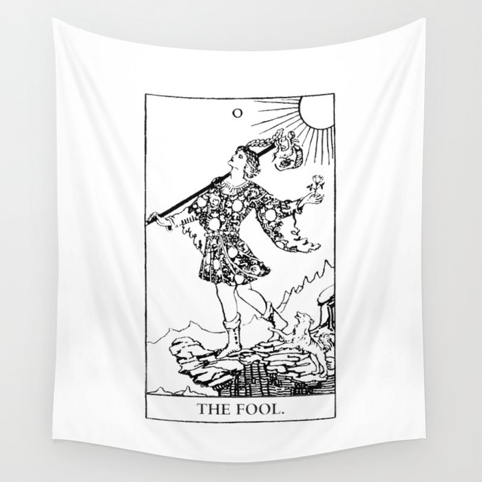 The Fool Black and White Line Art Wall Tapestry by The Pastel Witch Society6